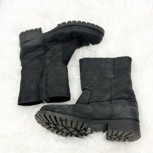 Aldo Size 9 Black Lambs Fur Lined Heeled Biker Moto Boots